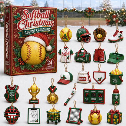 Softball Christmas Advent Calendar 2026 - 24-Day Festive Countdown, Acrylic Charms Blind Box - Gift For Softball Lovers