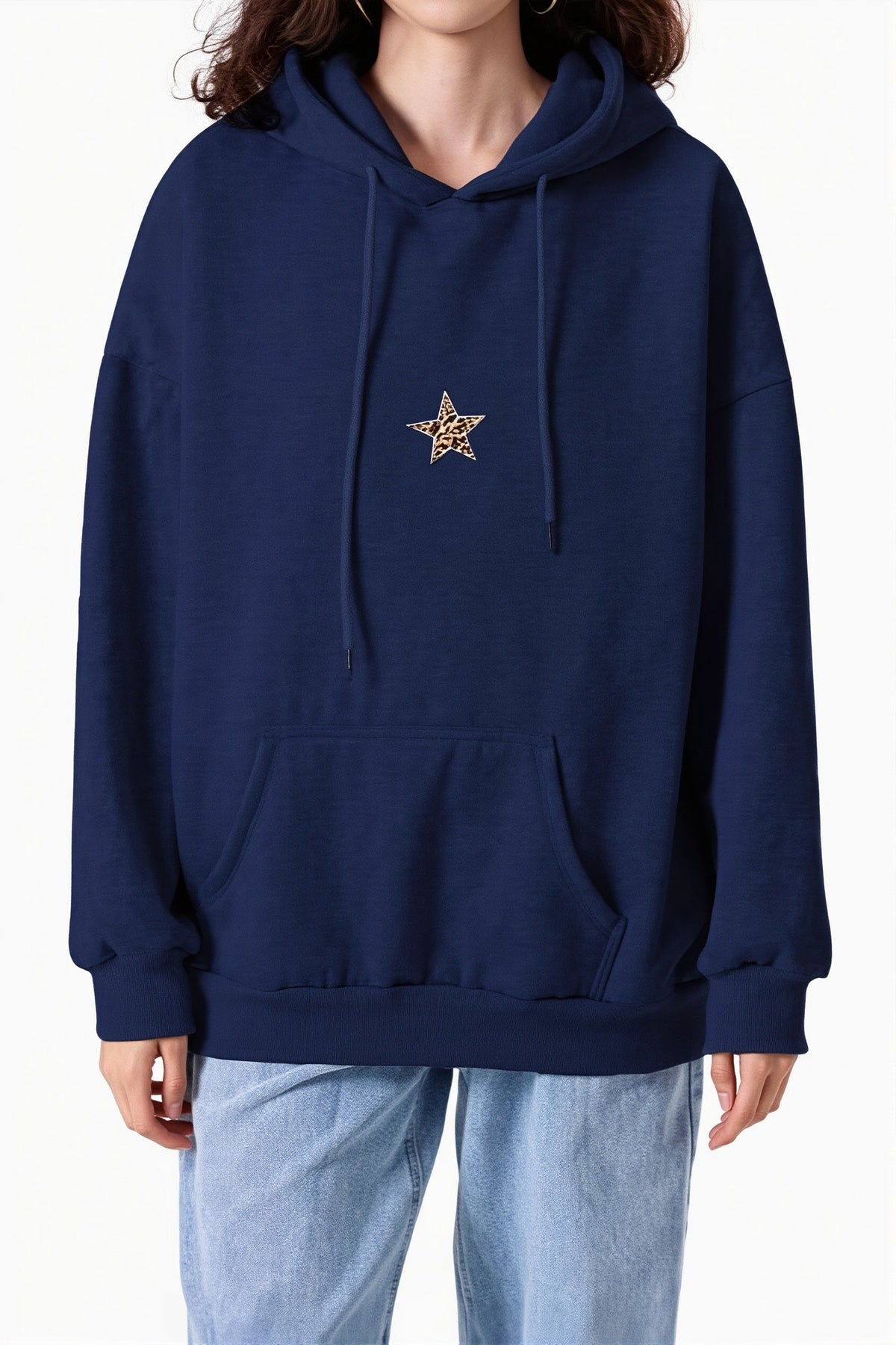 Leopard Star Patch Pullover Hoodie