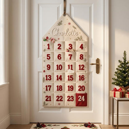 Personalized Advent Calendar for Kids - Custom Chenille Name Christmas Countdown Wall Hanging - Reusable Fabric Pocket Advent Calendar Gift