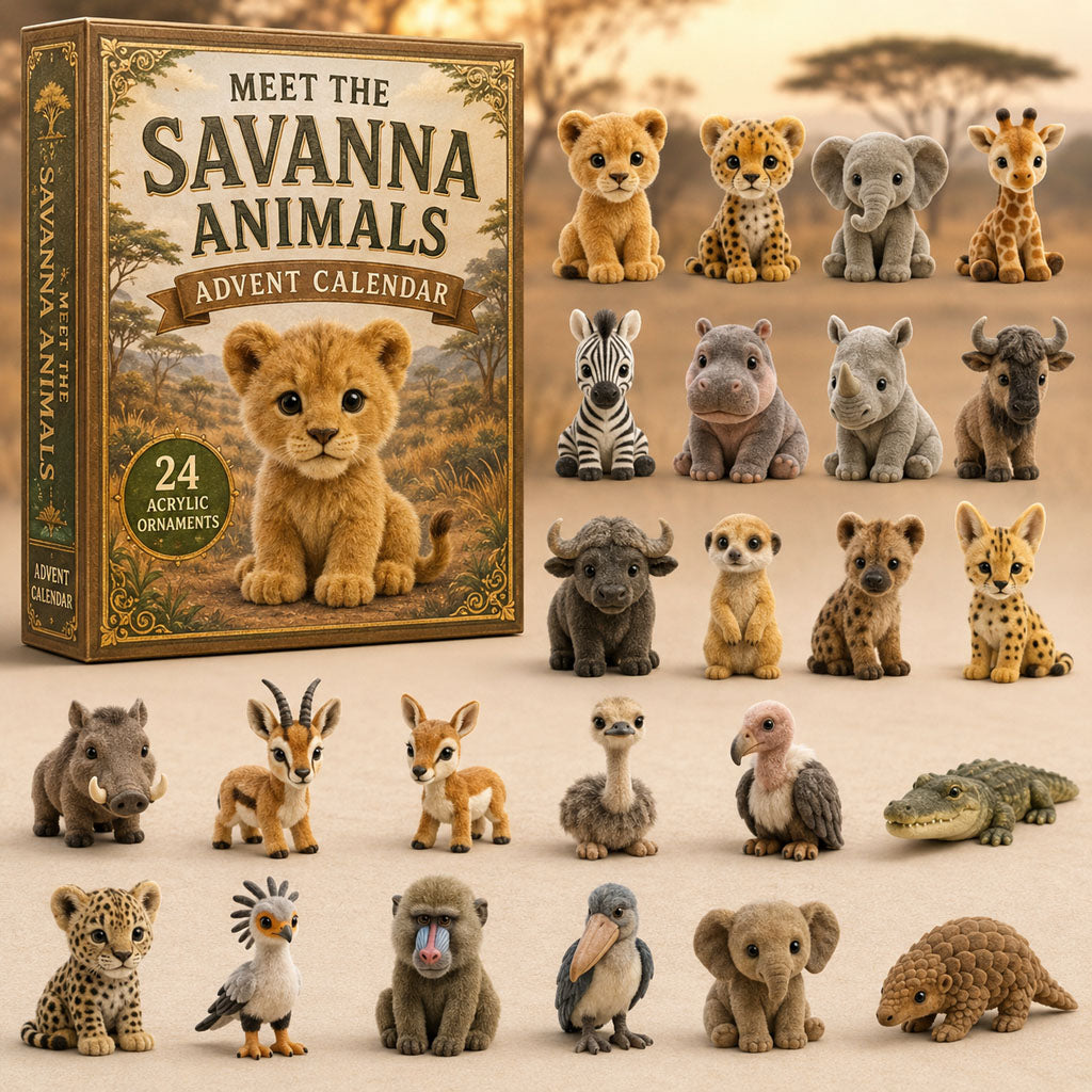 Savanna Animals Life Advent Calendar 2026 - 24-Day Festive Countdown, Acrylic Charms Blind Box - Gift For Animal Lovers