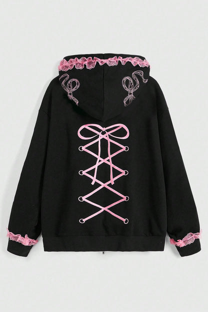 Embroidered Abstract Zip Hoodie