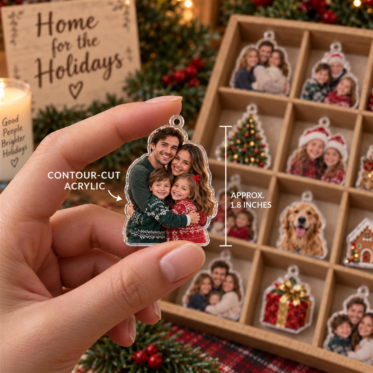 Personalized Family Reunion Advent Calendar with 24 Custom Photo Acrylic Ornaments, Home for the Holidays Gift, Multigenerational Keepsake
