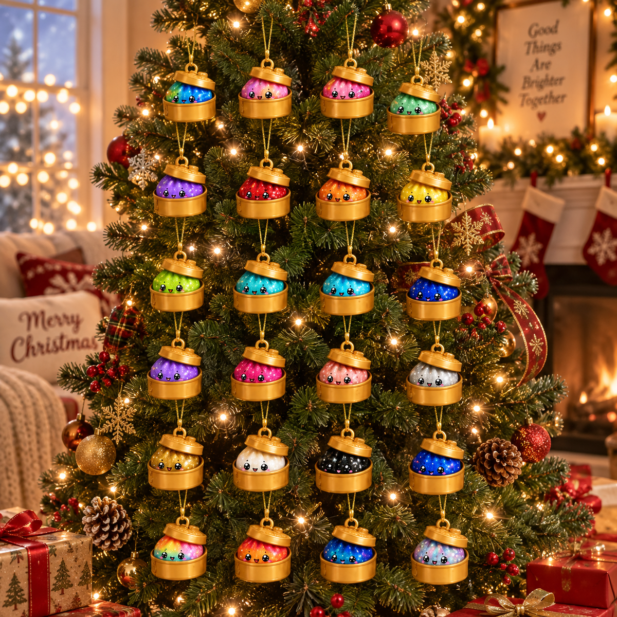 Personalized Kawaii Dumpling Advent Calendar: Custom Rainbow Dim Sum Blind Box, Paper Box
