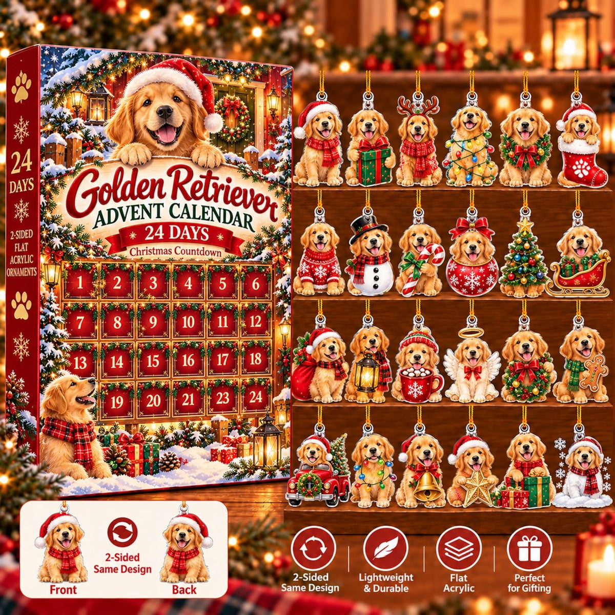 Golden Retriever Dog Advent Calendar 2026, 24 Acrylic Ornament Christmas Countdown Blind Box, Dog Lover Holiday Gift Richard