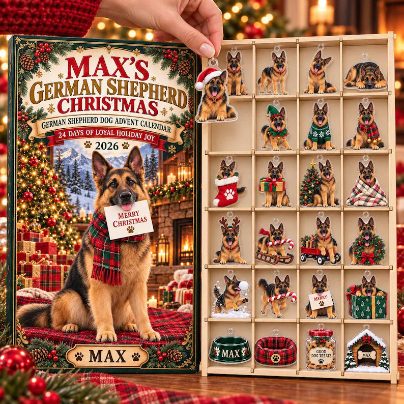 Personalized German Shepherd Advent Calendar 2026, 24 Acrylic Charms, Christmas Dog Gift, Pet Name Keepsake