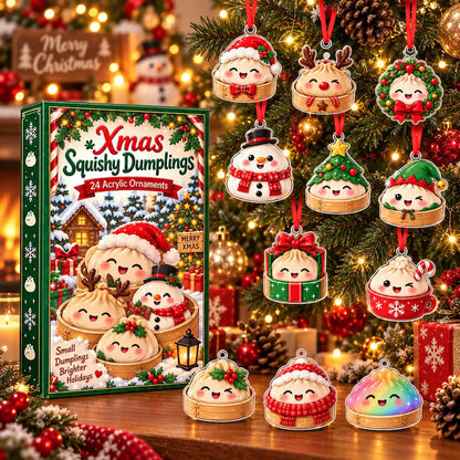 Dumpling Christmas Advent Calendar, 24 Day Acrylic Ornament Countdown, Cute Dumpling Christmas Decor, Christmas Countdown Box