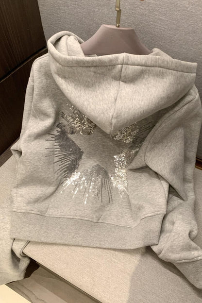 Sequin Star Cropped Pullover Hoodie
