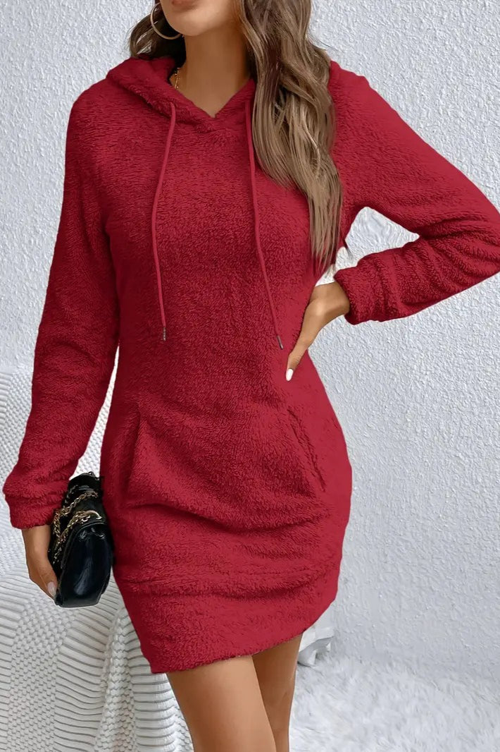 Plush Fleece Hooded Mini Dress