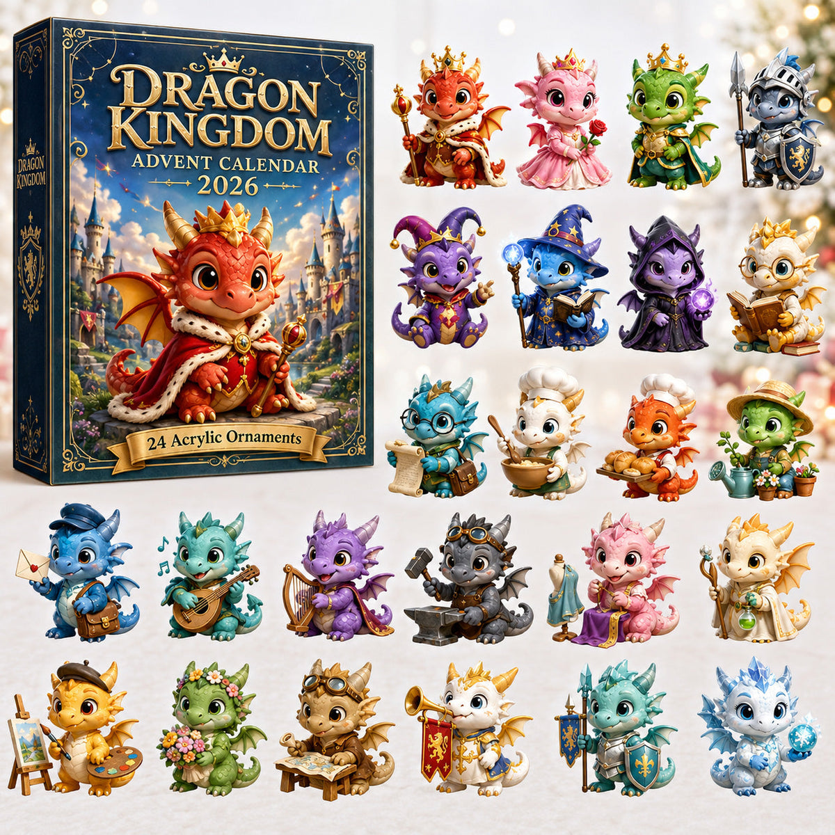 Dragon Kingdom Advent Calendar 2026 - 24-Day Festive Countdown, Acrylic Charms Blind Box - Gift For Dragon Lovers