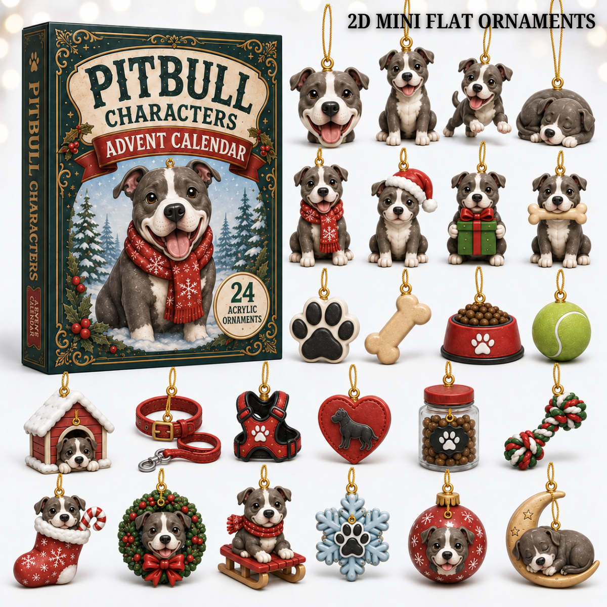 Pitbull Characters Advent Calendar 2026 - 24-Day Festive Countdown, Acrylic Charms Blind Box - Gift For Pitbull Lovers