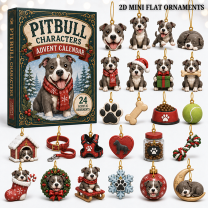 Pitbull Characters Advent Calendar 2026 - 24-Day Festive Countdown, Acrylic Charms Blind Box - Gift For Pitbull Lovers