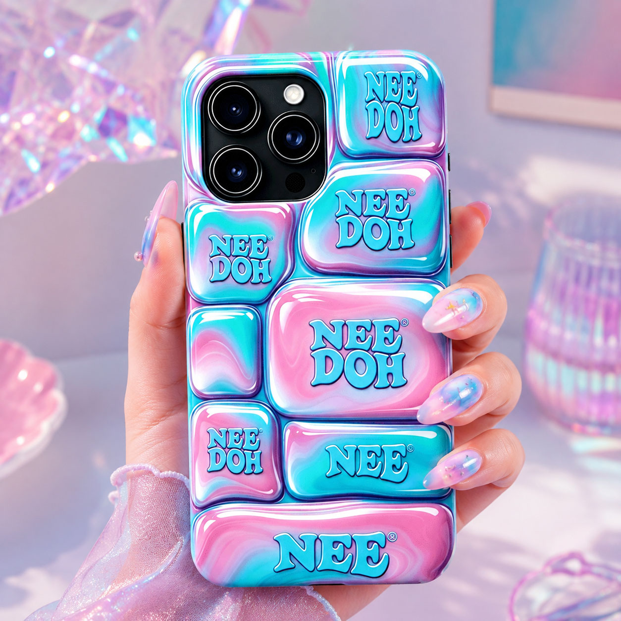 Nee Doh 3D Pink Blue Marble Puffy Phone Case