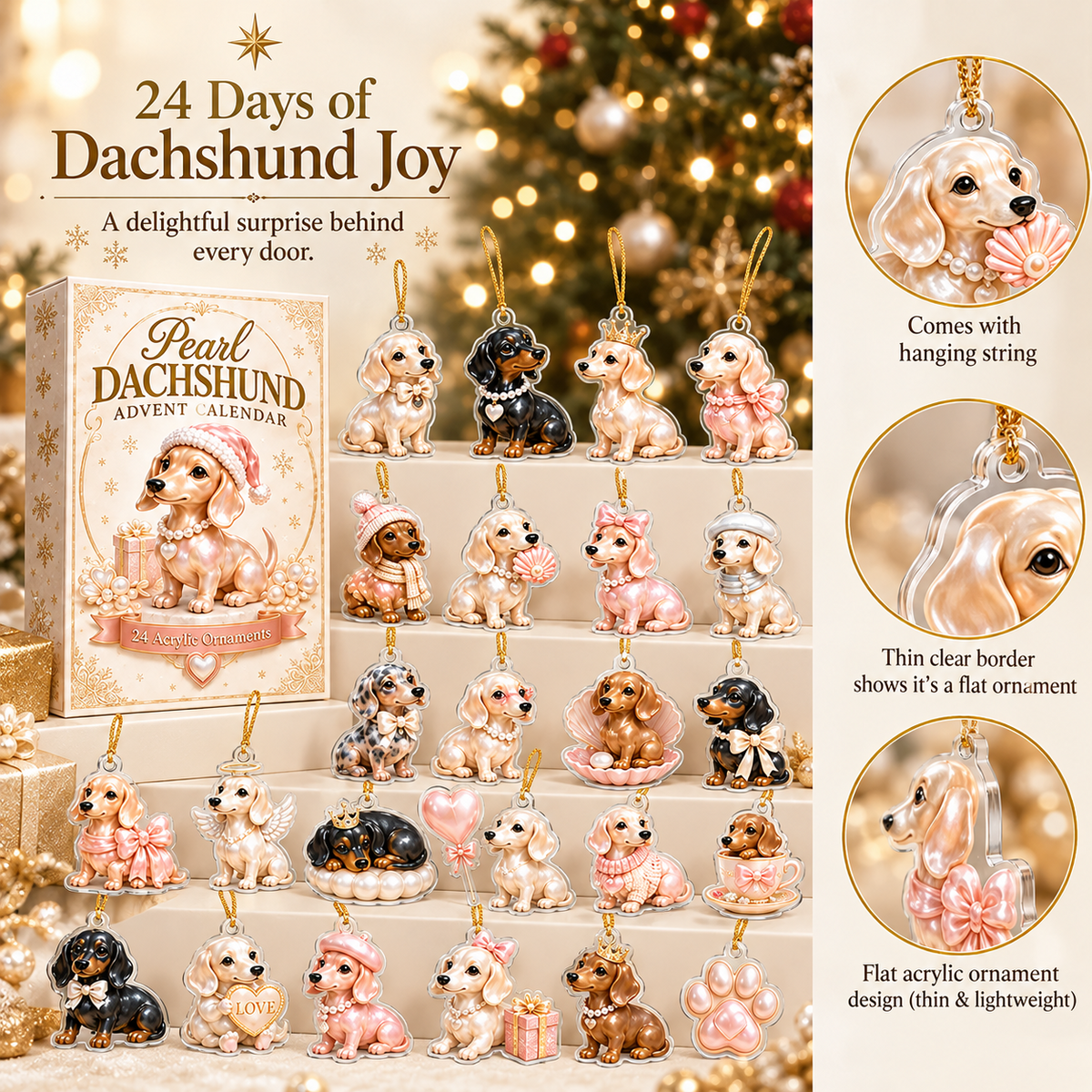 24 Days of Pearl Dachshund - 2026 Advent Calendar Blind Box of 24 Ornaments