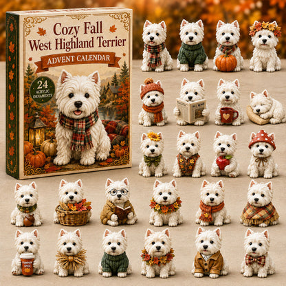 Cozy Fall West Highland Terrier Advent Calendar 2026 - 24-Day Festive Countdown, Acrylic Charms Blind Box - Gift For West Highland Terrier Lovers