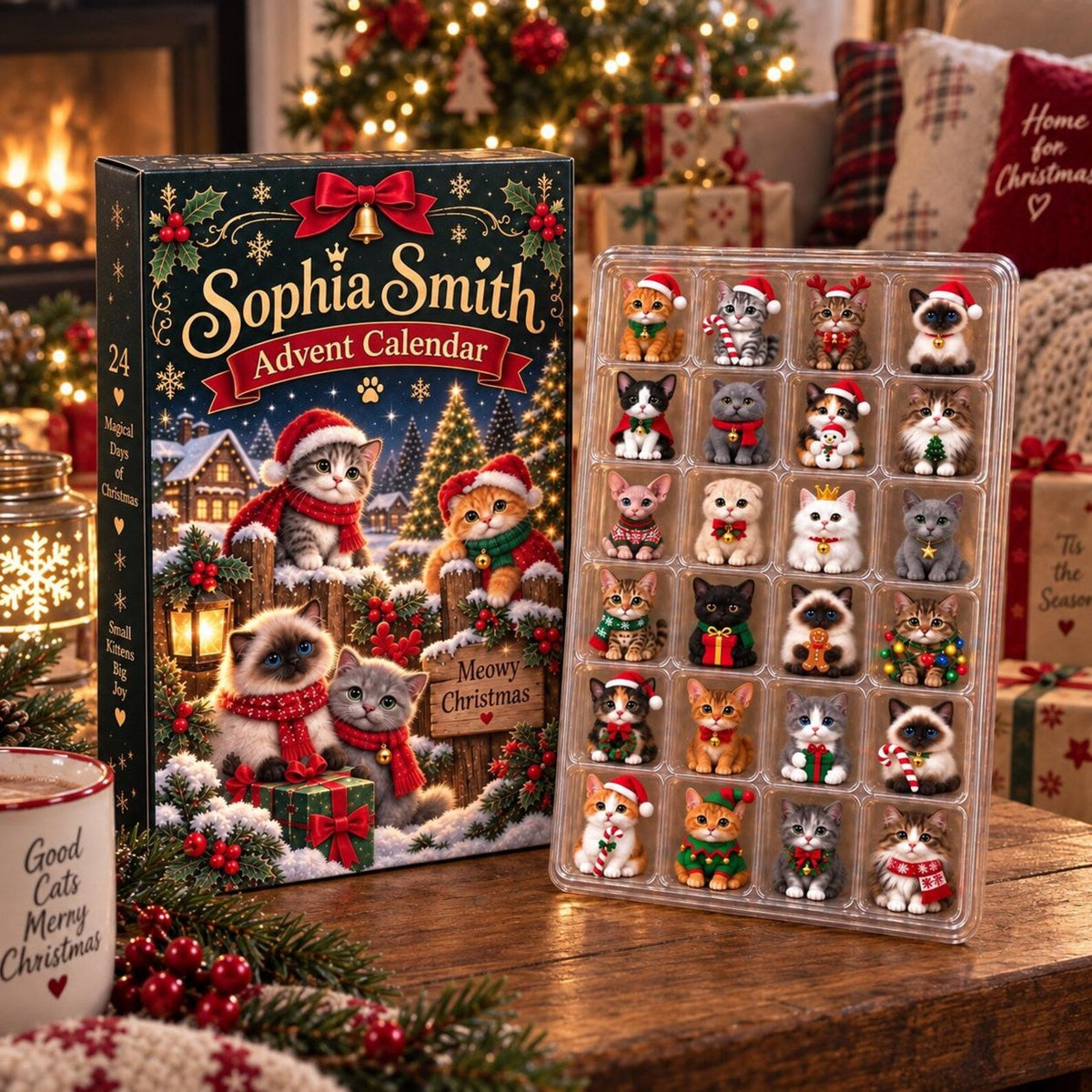 Personalized Cat Advent Calendar: Custom Meowy Christmas Countdown, Kitten Blind Box
