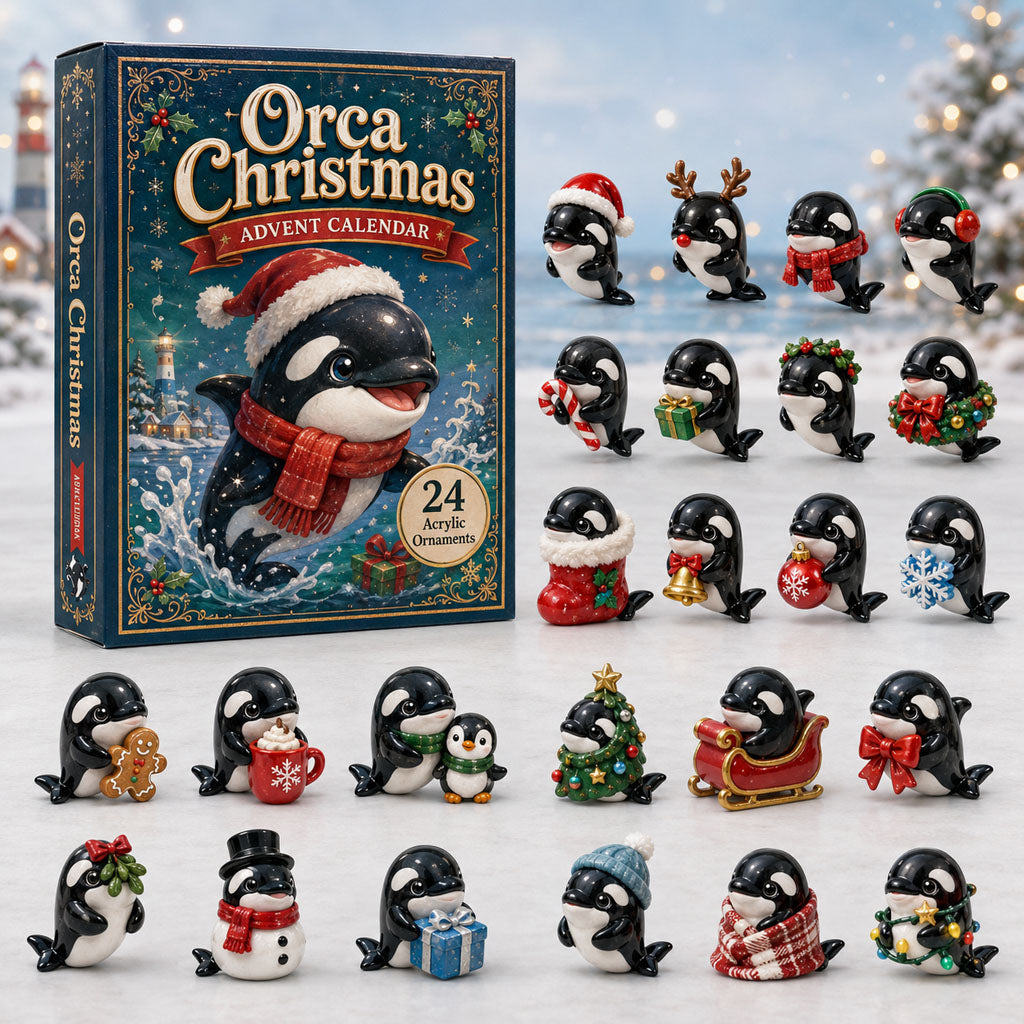 Orca Christmas Advent Calendar 2026 - 24-Day Festive Countdown, Acrylic Charms Blind Box - Gift For Orca Lovers