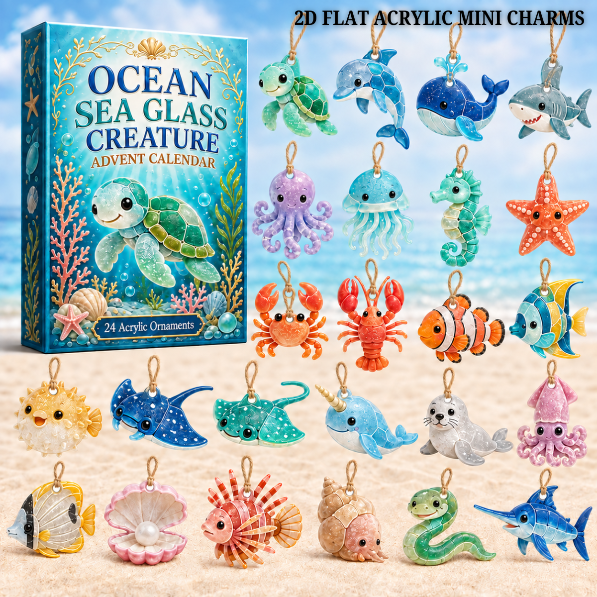 Sea Glass Ocean Friends Advent Calendar 2026 - 24-Day Festive Countdown, Acrylic Charms Blind Box - Gift For Ocean Lovers