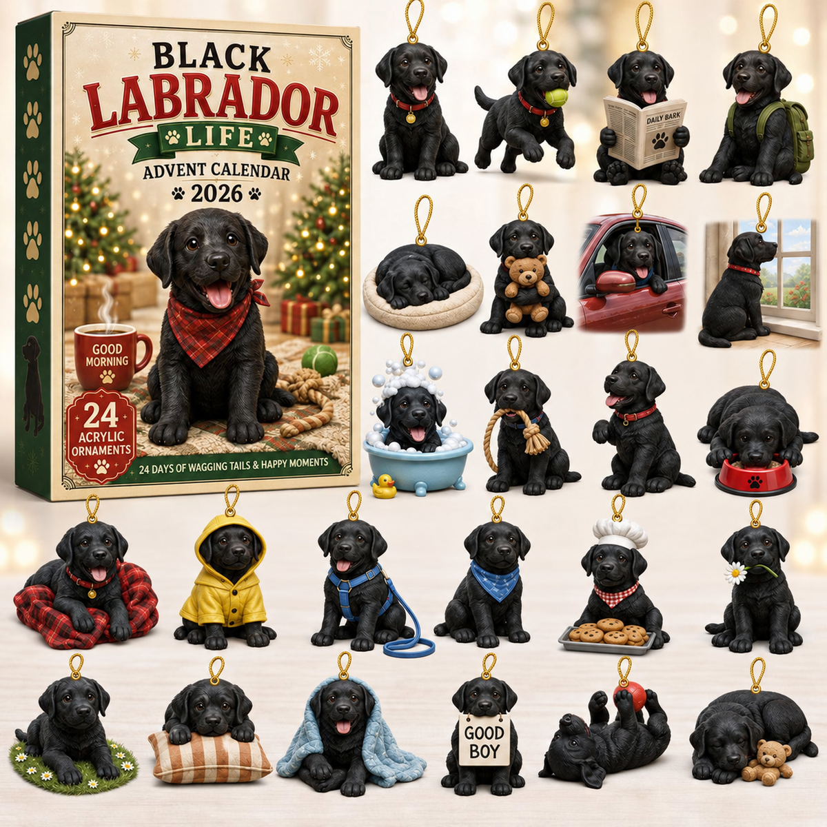 Black Labrador Life Advent Calendar 2026 - 24-Day Festive Countdown, Acrylic Charms Blind Box - Gift For Labrador Lovers