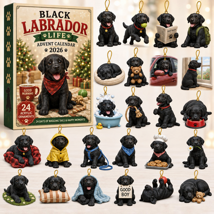 Black Labrador Life Advent Calendar 2026 - 24-Day Festive Countdown, Acrylic Charms Blind Box - Gift For Labrador Lovers