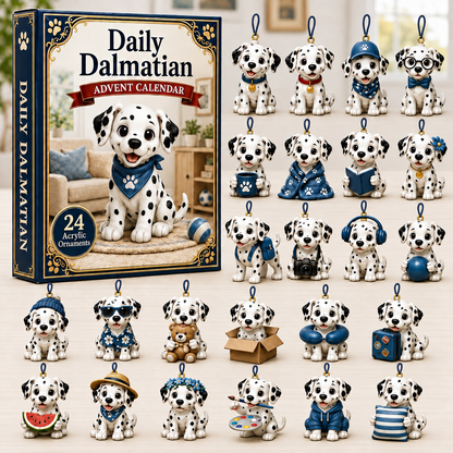 Daily Dalmatian Advent Calendar 2026 - 24-Day Festive Countdown, Acrylic Charms Blind Box - Gift For Dog Lovers