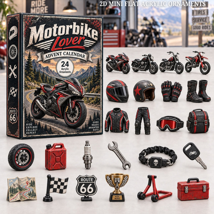 Motorbike Lover Advent Calendar 2026 - 24-Day Festive Countdown, Acrylic Charms Blind Box - Gift For Outdoor Hobby Lovers