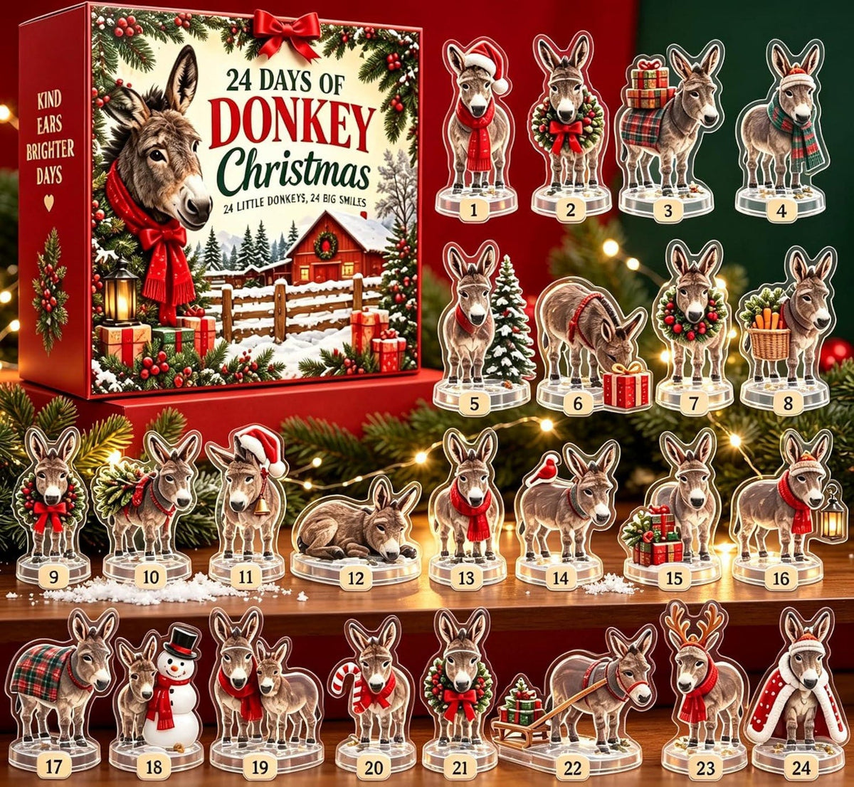 Donkey Advent Calendar 2026, 24 Days Christmas Countdown, Mini Donkey Ornament Set, Cute Animal Xmas Decor, Holiday Gift for Donkey Lover