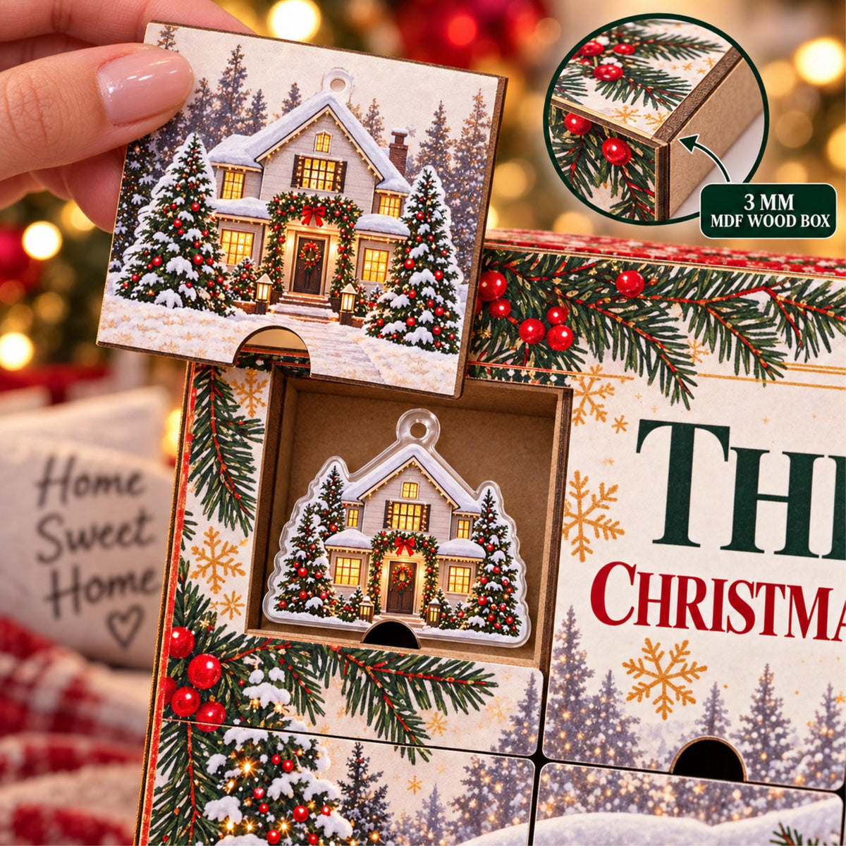 Personalized New Home Advent Calendar with 24 Custom Photo Acrylic Ornaments, First Christmas in Our Home Gift, Housewarming Gift for Couple