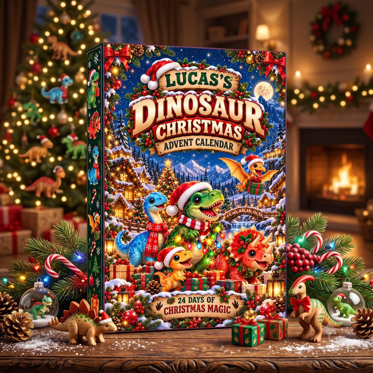Personalized Dinosaur Christmas Advent Calendar 2026, 24 Day Dino Blind Box, Kids Holiday Countdown