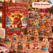 Highland Cow Advent Calendar 2026 24 Days Christmas Countdown 3D Collectible Ornament Farmhouse Holiday Decor Gift for Cow Lovers