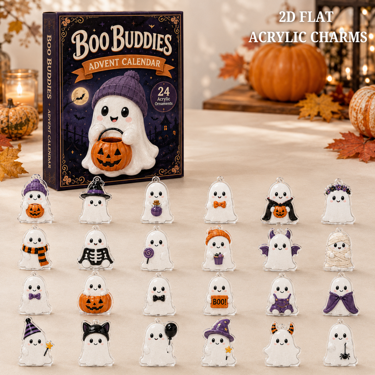 Boo Buddies Advent Calendar 2026 - 24-Day Festive Countdown, Acrylic Charms Blind Box - Gift For Cute Collectors