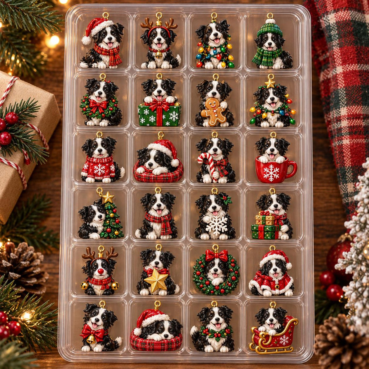 Personalized Border Collie Advent Calendar 2026, 24 Acrylic Dog Ornaments, Christmas Countdown Gift Box for Dog Lovers & Kids