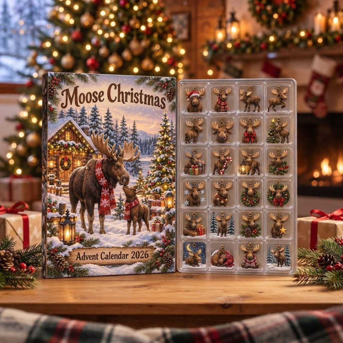 Personalized Moose Advent Calendar 2026, Woodland Christmas Countdown, Custom Name Moose Lover Gift, Rustic Cabin Holiday Decor