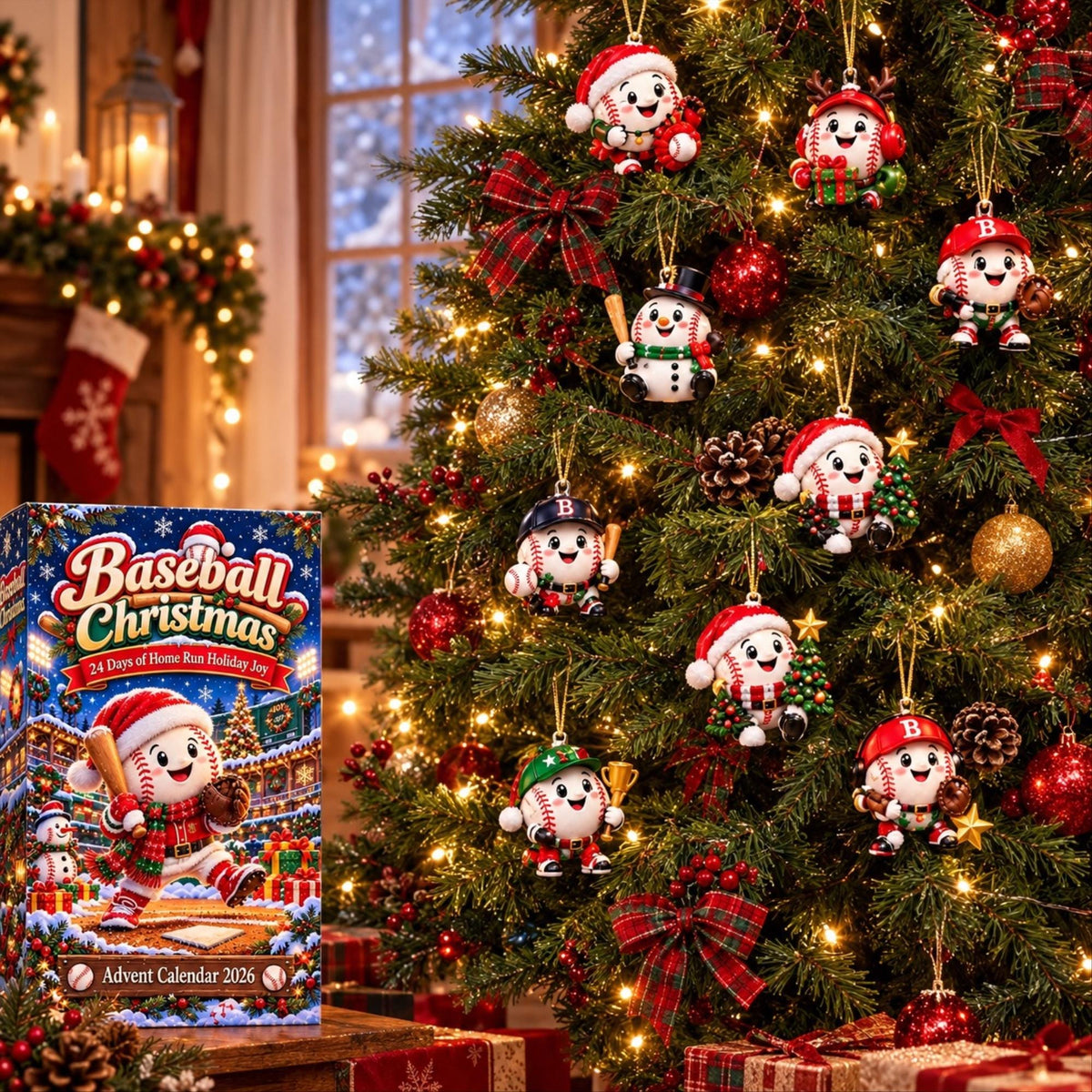 Baseball Advent Calendar 2026, 24 Piece Baseball Ornament Set, Baseball Blind Box Advent Calendar, Christmas Countdown Gift for Home Decor