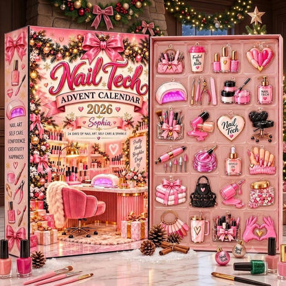 Personalized 2026 Nail Tech Advent Calendar, 24 Day Christmas Countdown, Custom Nail Charms Holiday Gift