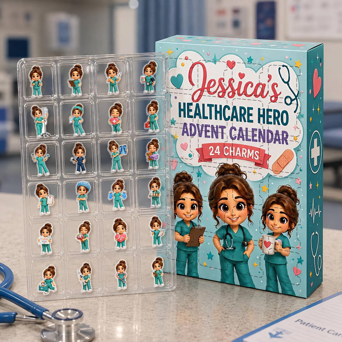 Personalized Healthcare Hero Advent Calendar: Custom Photo Nurse Blind Box 24 Charms