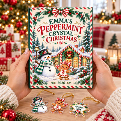 Personalized Advent Calendar 2026 for Kids, Peppermint Christmas Countdown, Custom Name Ornaments, Stocking Stuffer Gift for Girls and Teens