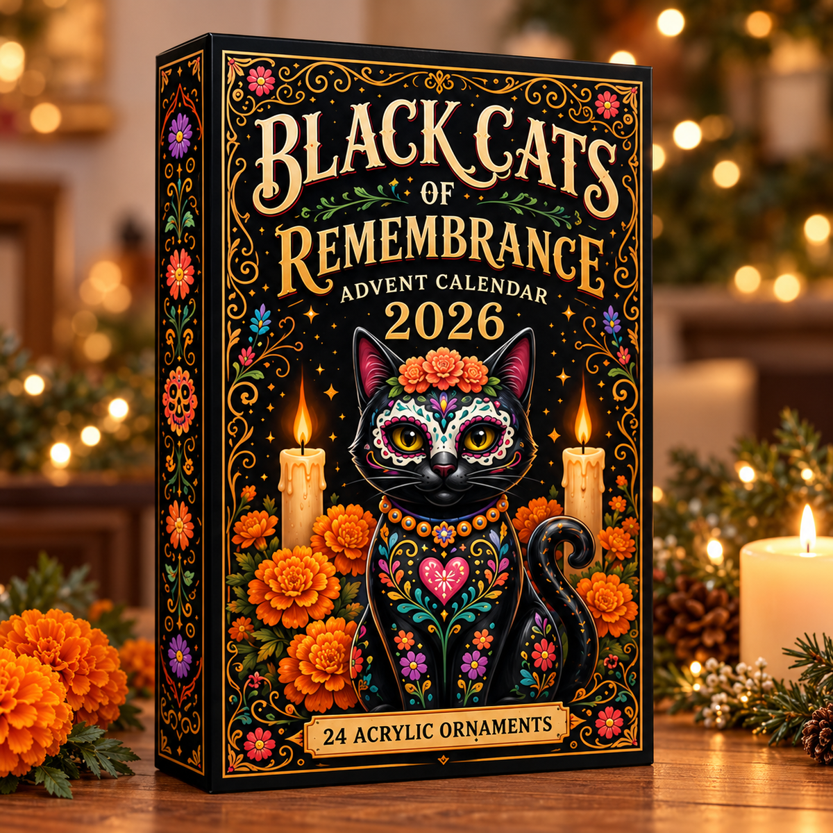 Black Cats of Remembrance Advent Calendar 2026 - 24-Day Festive Countdown, Acrylic Charms Blind Box - Gift For Family & Friends