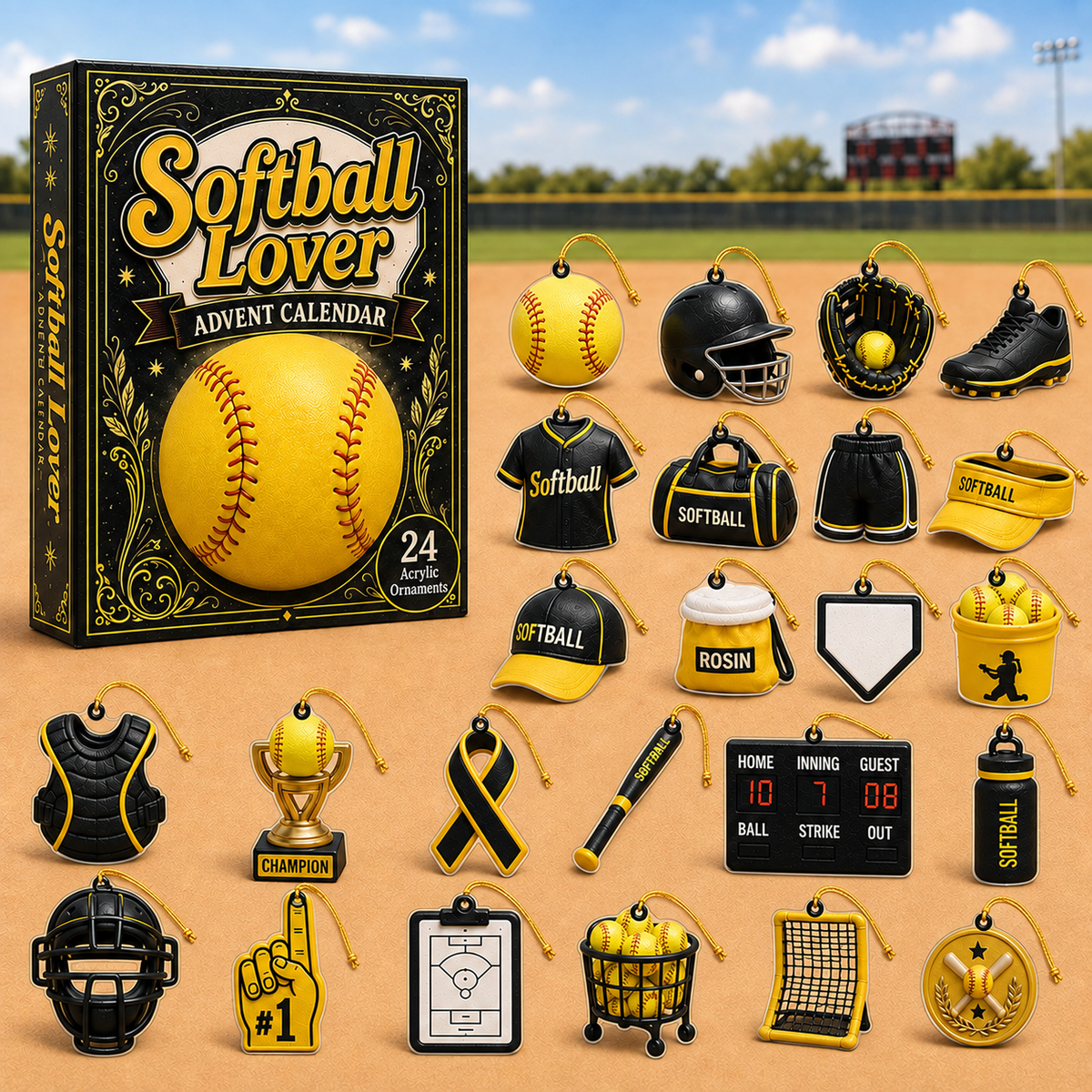Softball Lover Advent Calendar 2026 - 24-Day Festive Countdown, Acrylic Charms Blind Box - Gift For Sports Lovers