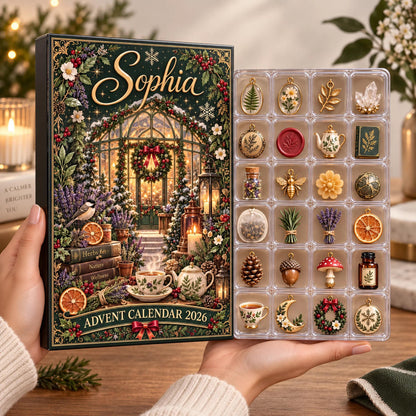 Personalized Herbal Greenhouse Advent Calendar 2026: Custom Name 24 Piece Botanical Charm Box