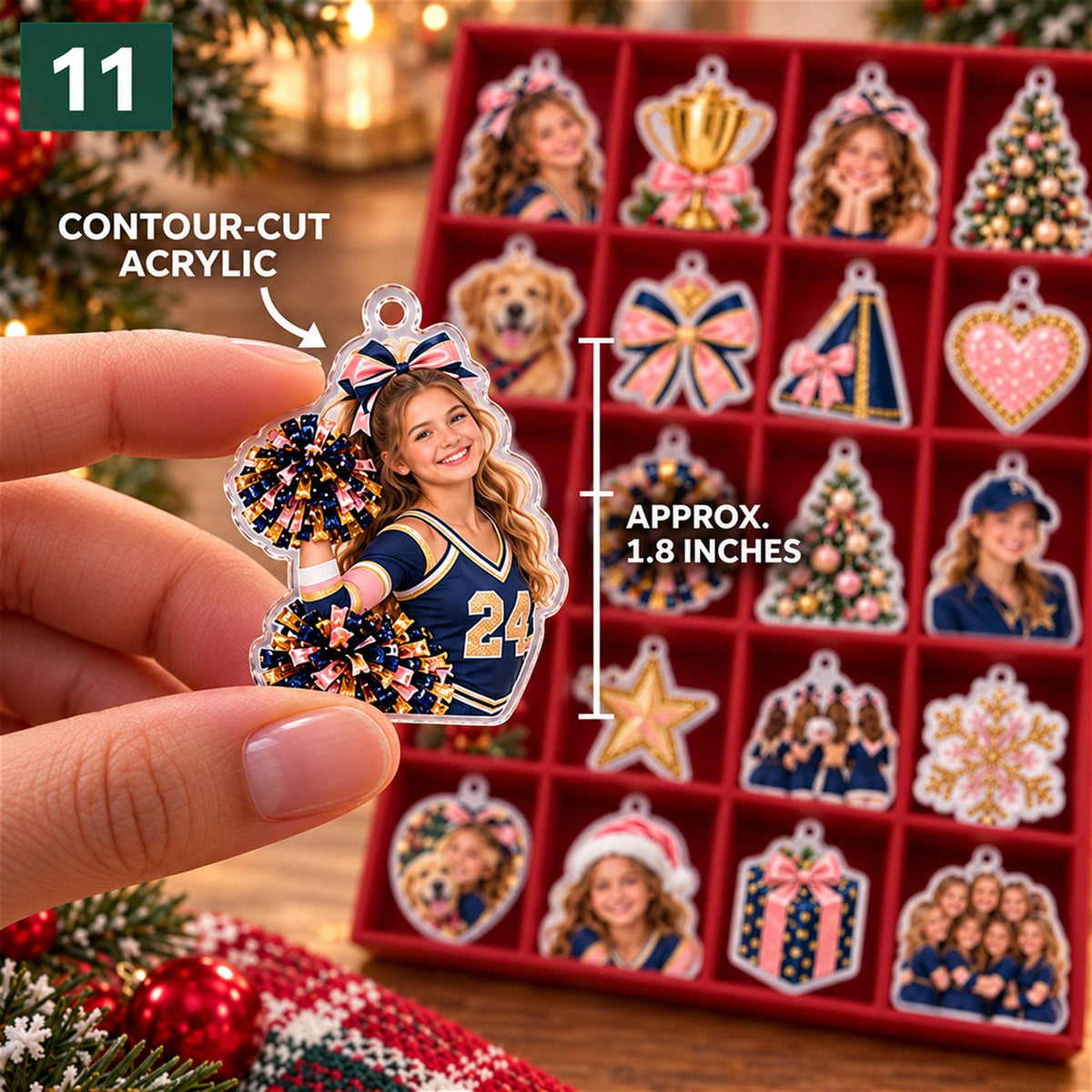 Personalized Cheerleading Advent Calendar with 24 Custom Photo Acrylic Ornaments, Custom Team Christmas Gift for Cheerleader and Coach