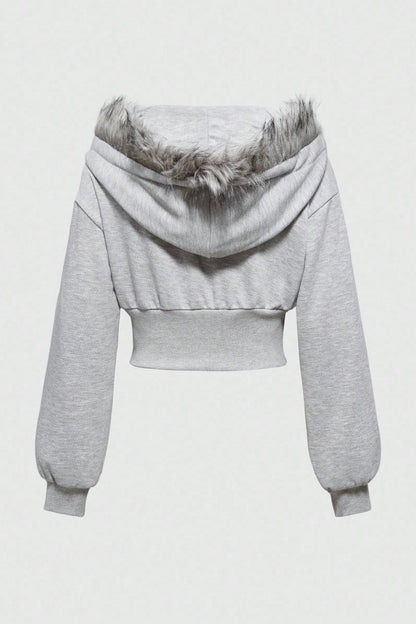 Faux Fur Trim Corset Zip Hoodie