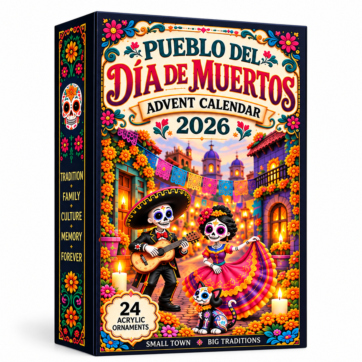Día de Muertos Advent Calendar 2026 – 24 Acrylic Ornaments, Mexican Day Of The Dead Christmas Countdown Decor