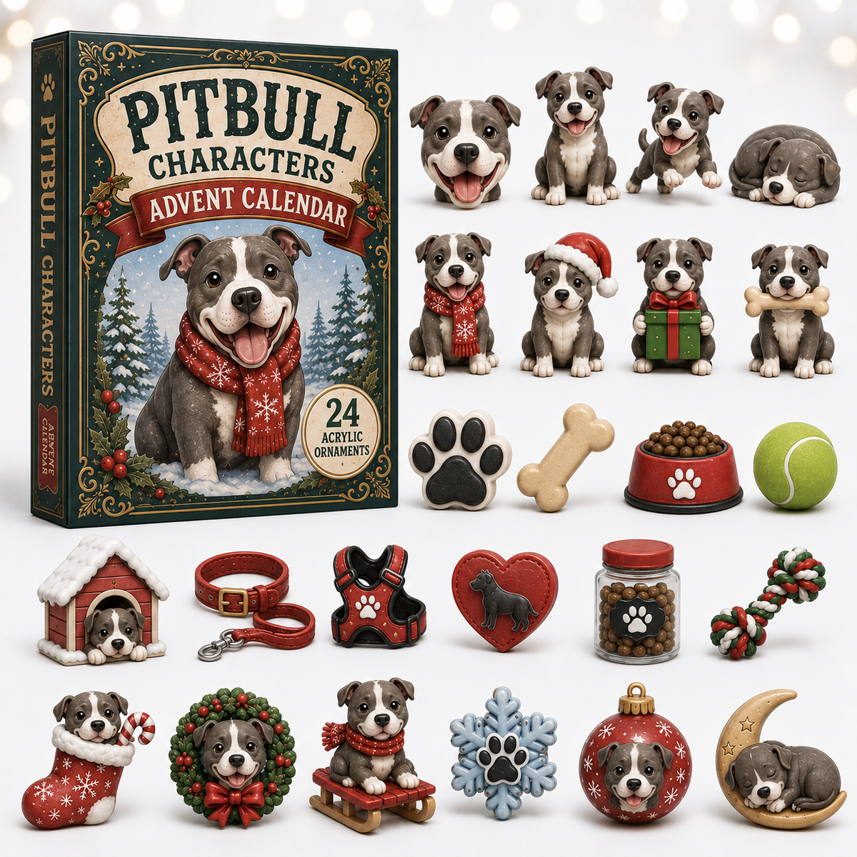 Pitbull Characters Advent Calendar 2026 - 24-Day Festive Countdown, Acrylic Charms Blind Box - Gift For Pitbull Lovers