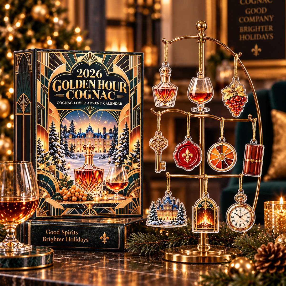 2026 Golden Hour Cognac Lover Advent Calendar, Luxury Whiskey Countdown, Christmas Holiday Gift For Men, Unique Bar Decor