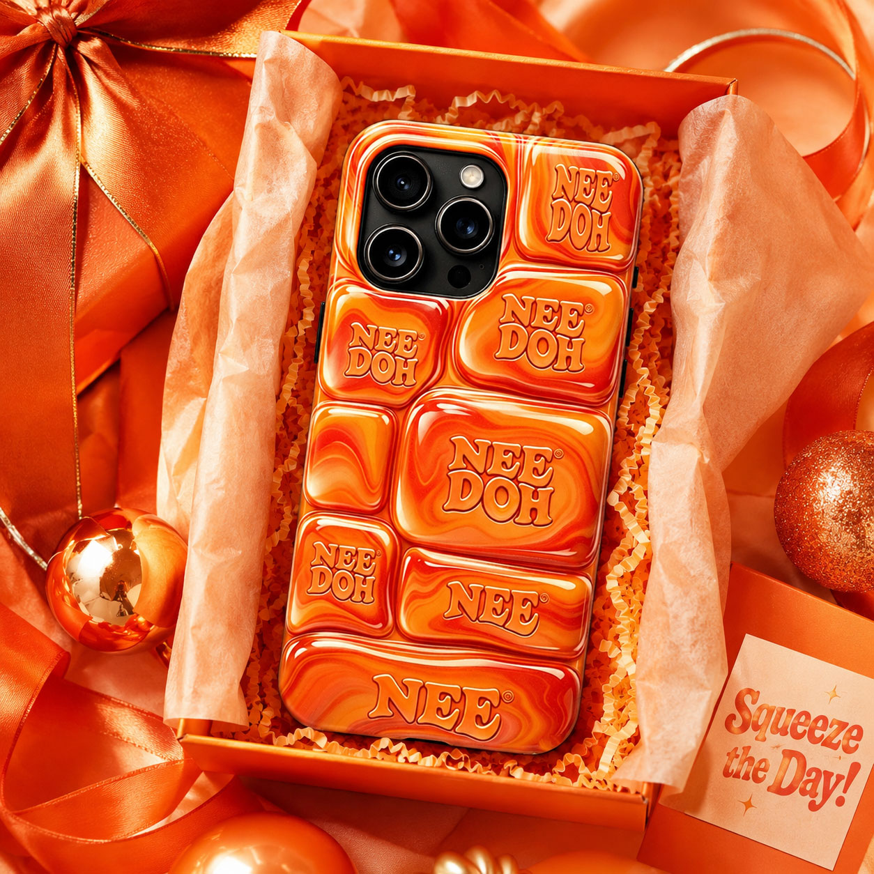 Nee Doh 3D Orange Gold Marble Puffy Phone Case