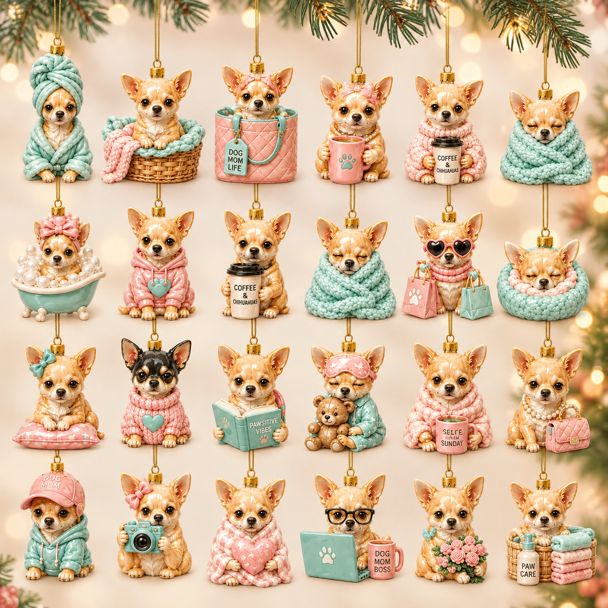 24 Days of Chihuahua Dog Mom - 2026 Advent Calendar Blind Box of 24 Ornament