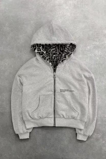 Reversible Vintage Leopard Zipper Hoodie