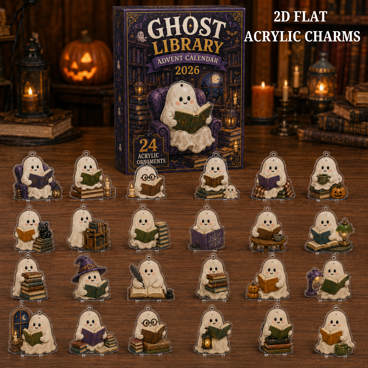 Ghost Library Advent Calendar 2026 - 24-Day Festive Countdown, Acrylic Charms Blind Box - Gift For Family & Friends