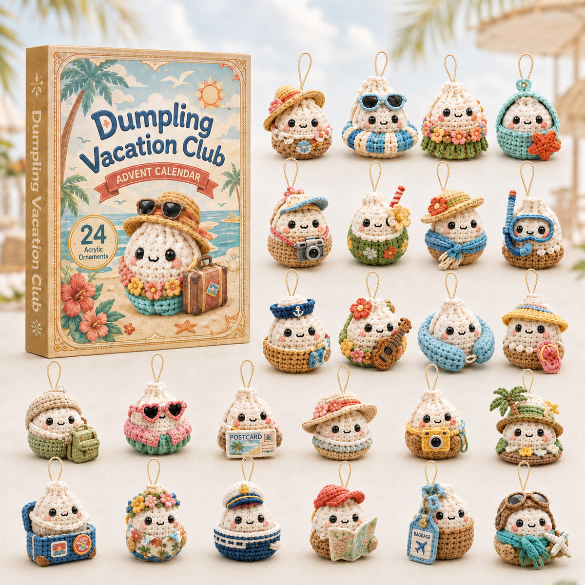 Dumpling Vacation Club Advent Calendar 2026 - 24-Day Festive Countdown, Acrylic Charms Blind Box - Gift For Crochet Lovers