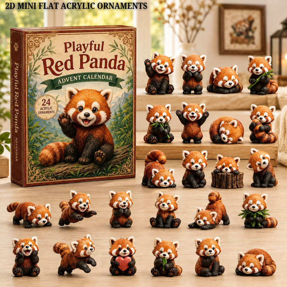 Playful Red Panda Advent Calendar 2026 - 24-Day Festive Countdown, Acrylic Charms Blind Box - Gift For Red Panda Lovers